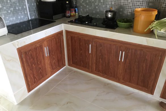 Tủ bếp nhôm giả gỗ