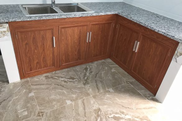 Tủ bếp nhôm giả gỗ